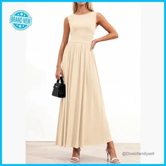 Sleeveless A-Line Maxi Dress Flowy Elegant Wedding Guest Casual Sundress - Picture 5 of 7